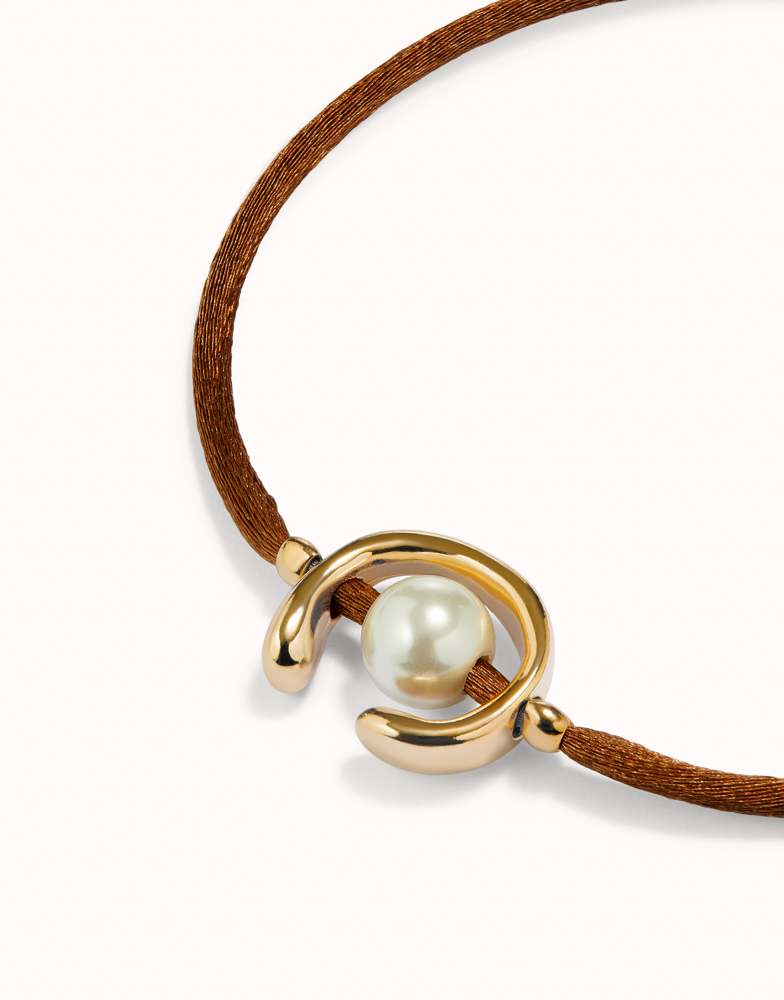 18K gold-plated brown thread bracelet with shell pearl accessory., Golden, large image number null